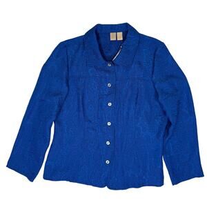 Vintage 90s Wear It Women's 2 Royal Blue Paisley Button Shirt Jacket USA
